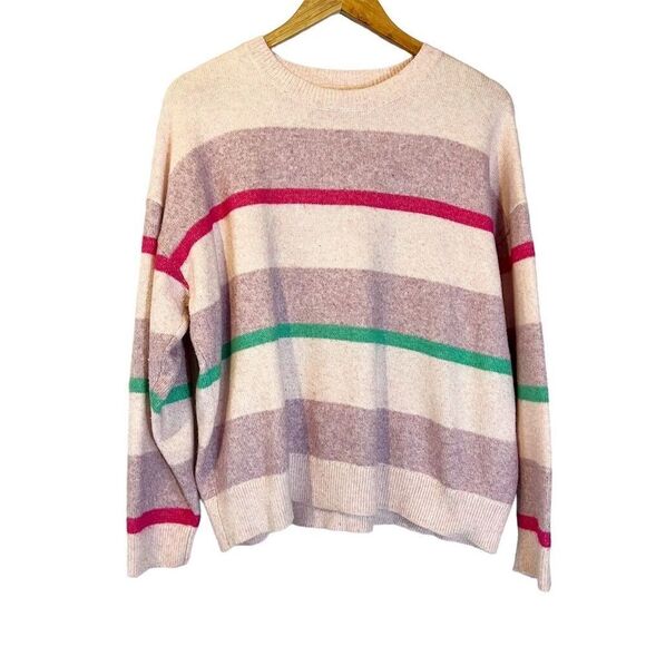 Elizabeth and James Women's XXL Pink Striped Pullover Sweater Barbiecore - Picture 1 of 6